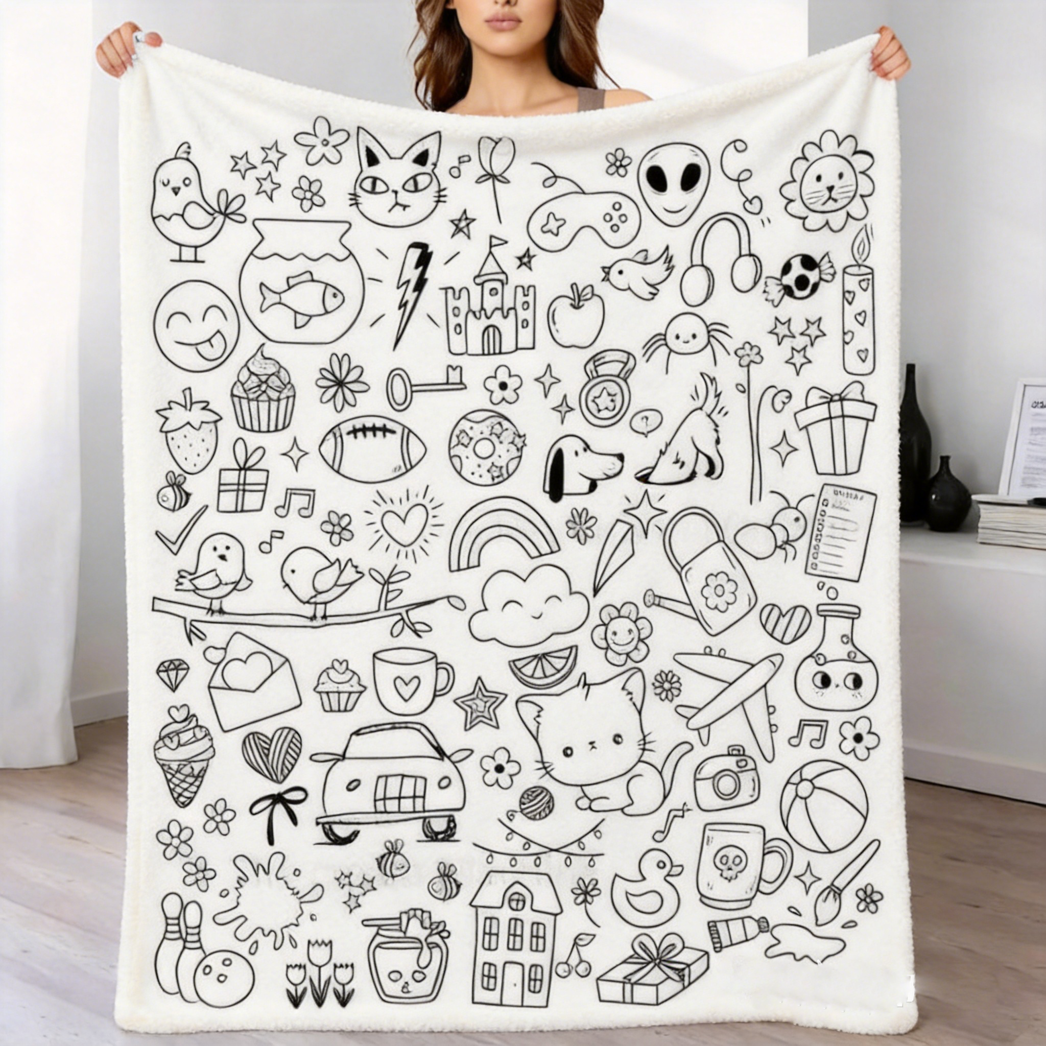 DIY Creative Art Throw Blanket,Cute Doodle Patterns, Customizable Washable Colorfast Art Blanket for Kids & Adults - MyHawaiianShirtsAU