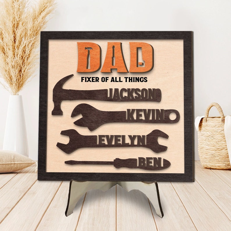 Custom Tool Theme Decoration With Kids' Names Personalized Dad Tools Sign Father's Day Gift - MyHawaiianShirtsAU
