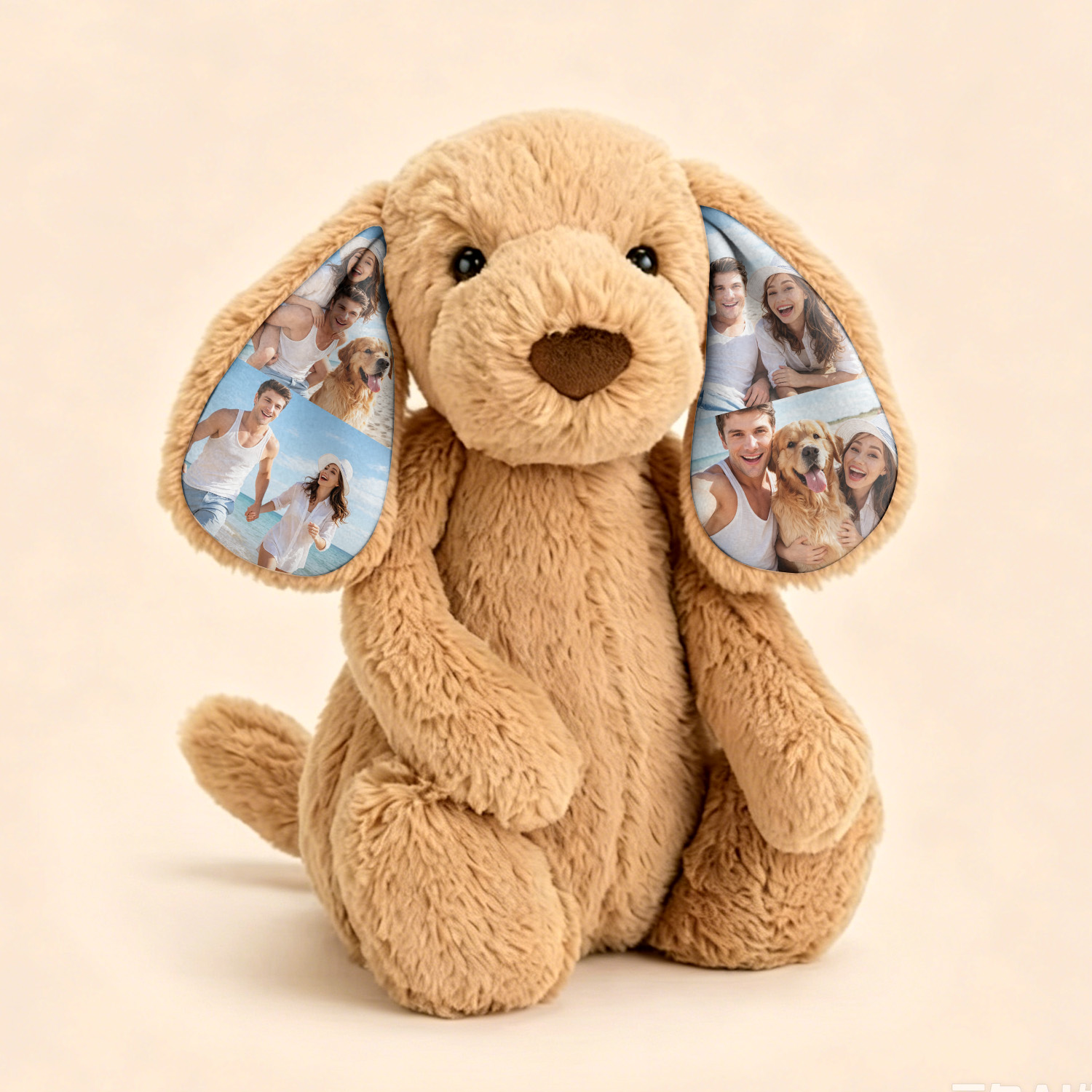 Custom Photo Plush Dog Personalized Puppy Stuffed Animal with Memory Ears, Unique Collage Gift for Kids