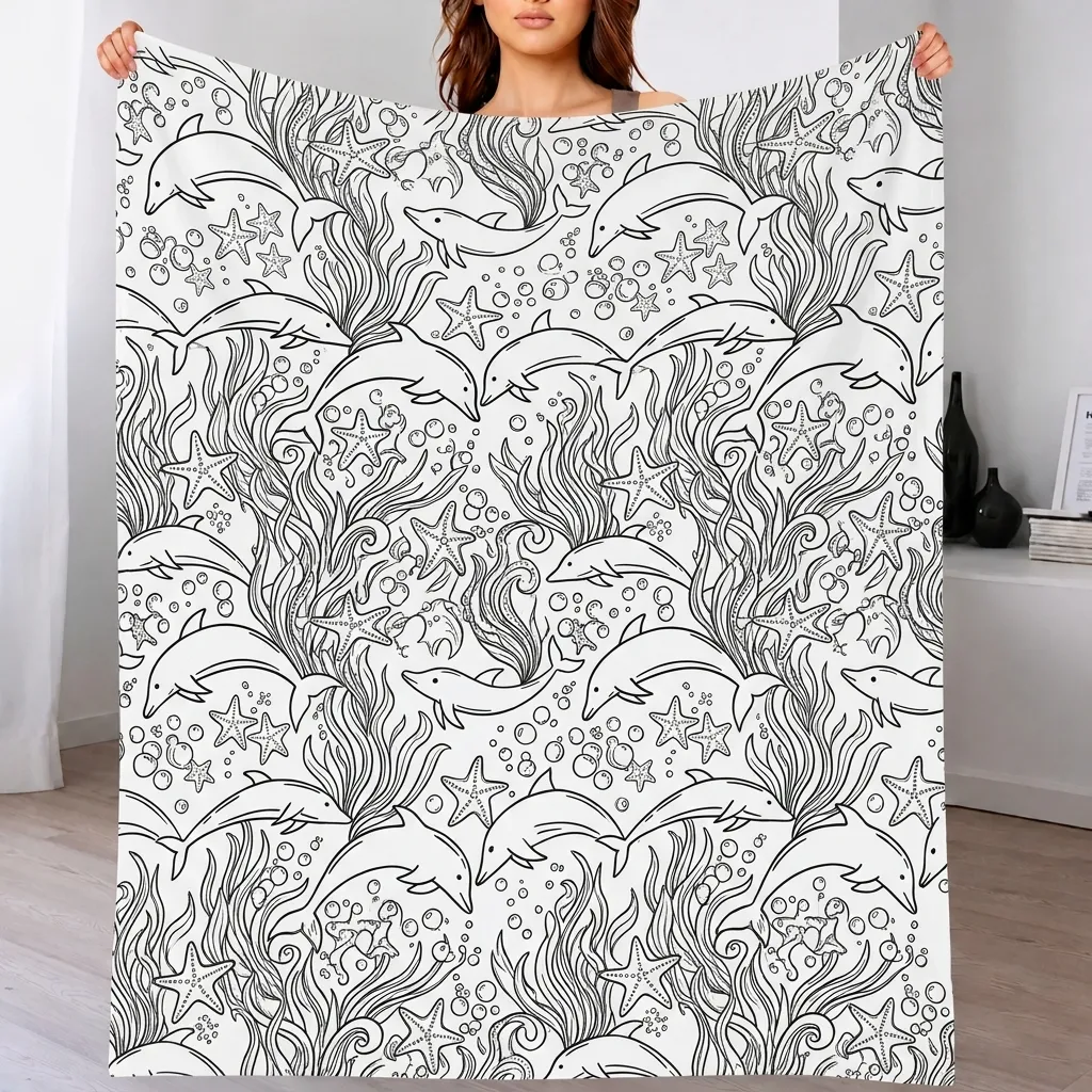 Marker Art Blanket,Dolphin Style,  Customizable Washable Colorfast Art Blanket for Kids & Adults - MyHawaiianShirtsAU