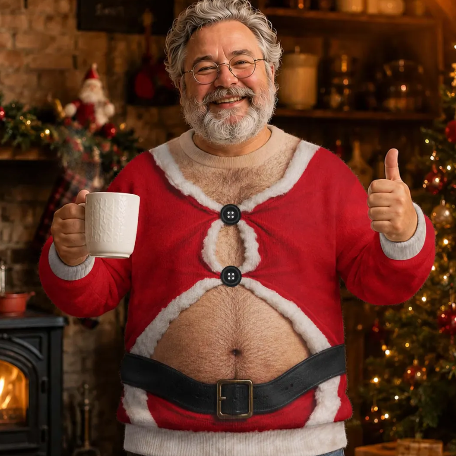 Funny 3D Printed Ugly Christmas Sweater – Hairy Chest, Six-Pack Abs & Cleavage Graphic Sweatshirt, Hilarious Holiday Party Gag Gift for Men & Women - MyHawaiianShirtsAU