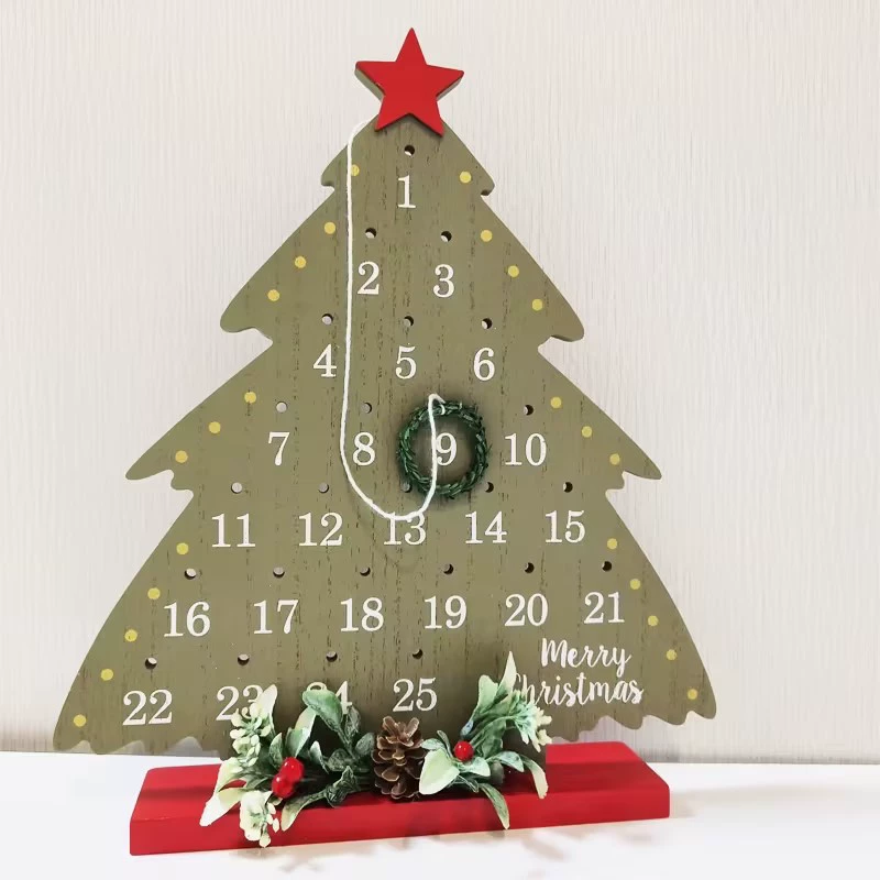 Wooden Christmas Tree Countdown Calendar - Desktop Holiday Decor with Wreath Marker