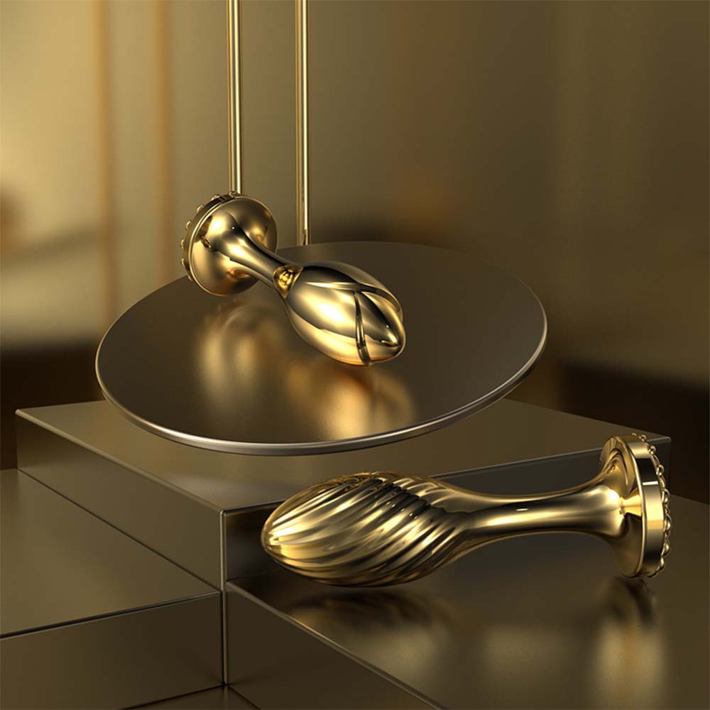 Gold Metal Back Chamber Threaded Anal Expansion Butt Plug