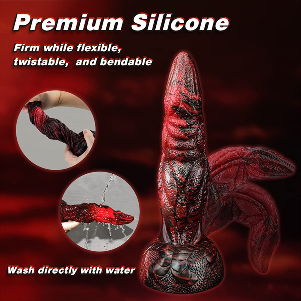 Black And Red Soft Liquid Silicone Penis Dildo