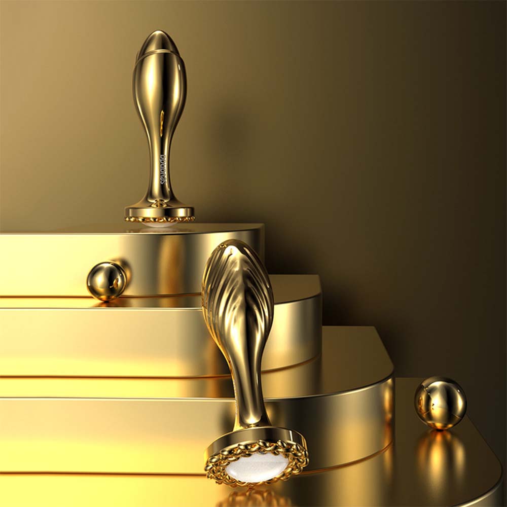 Gold Metal Back Chamber Threaded Anal Expansion Butt Plug