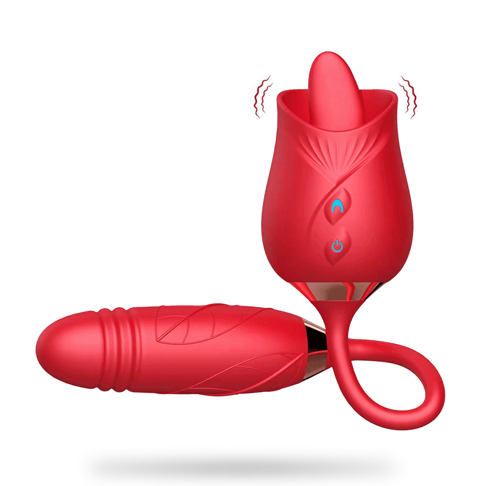 Rose Vibrator Tongue Licking Nipple Vibrator with Thrusting Vibrator