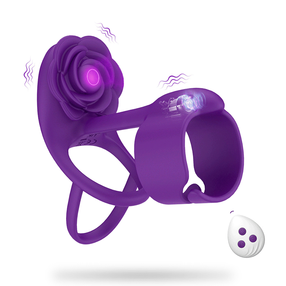 3 IN 1 Penis Ring 10 Vibration Rose Clitoral Vibrator