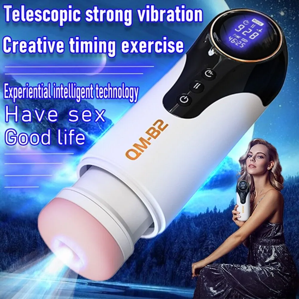 Qm-B2 Automatic Male Masturbator Heating, Piston Retractable 7 Vibrations 3 Strengths Men Sex Toy