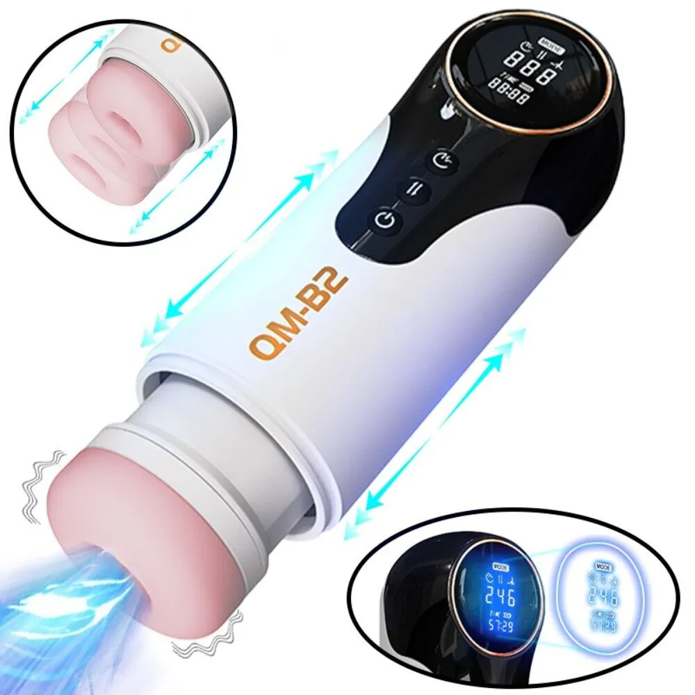 Qm-B2 Automatic Male Masturbator Heating, Piston Retractable 7 Vibrations 3 Strengths Men Sex Toy