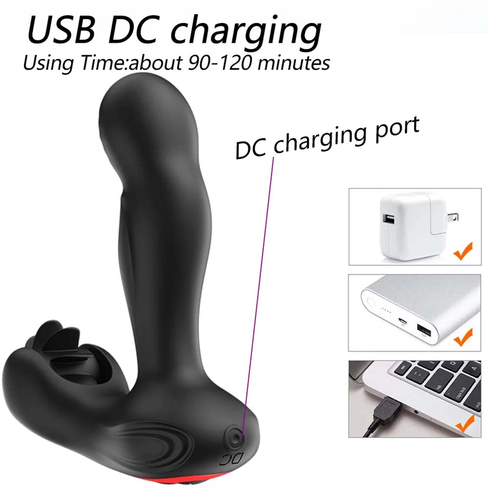 Remote Control Dual Vibrating Heated Tongue Licking Clitoris Stimulator Anal Plug