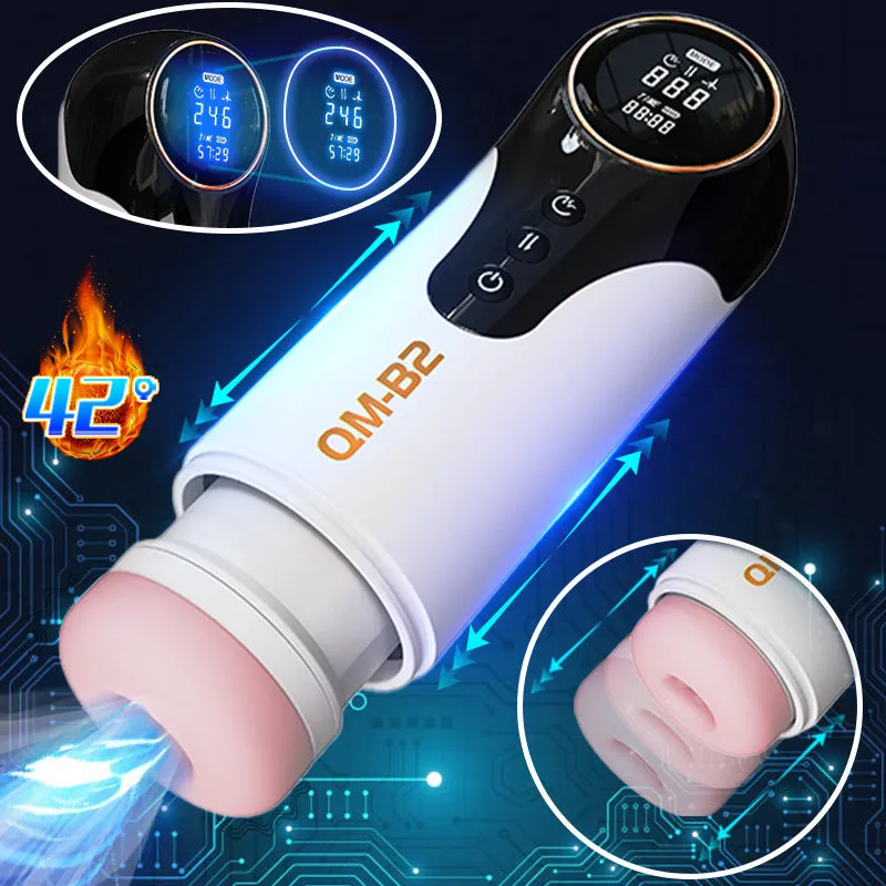 Qm-B2 Automatic Male Masturbator Heating, Piston Retractable 7 Vibrations 3 Strengths Men Sex Toy