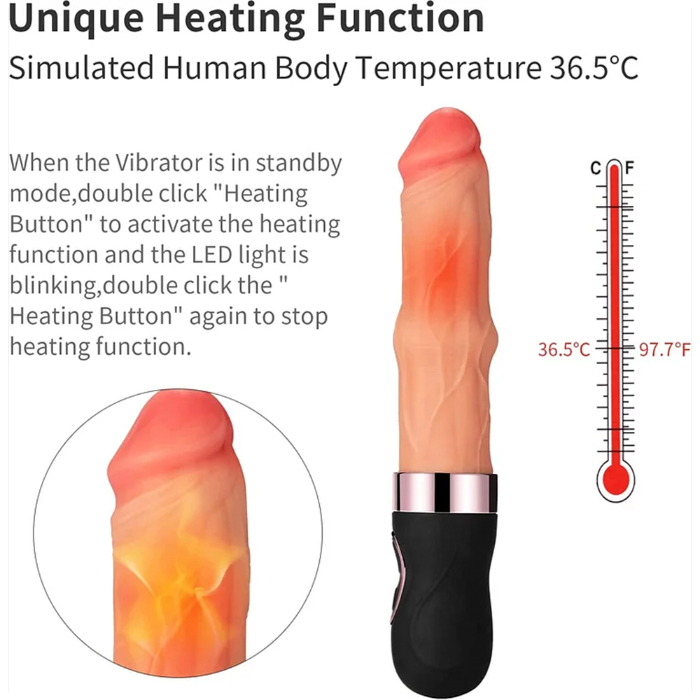 6 Thrust Ring Up/Down Speeds And 9 Intense Vibration 36.5℃ Heated Vibrating Dildo