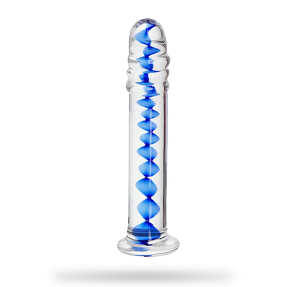 Frozen Sapphire Spiral Glass Dildo G-Spot Sex Toys 6.18 Inch