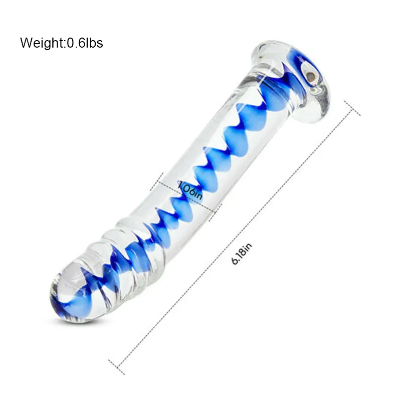 Frozen Sapphire Spiral Glass Dildo G-Spot Sex Toys 6.18 Inch