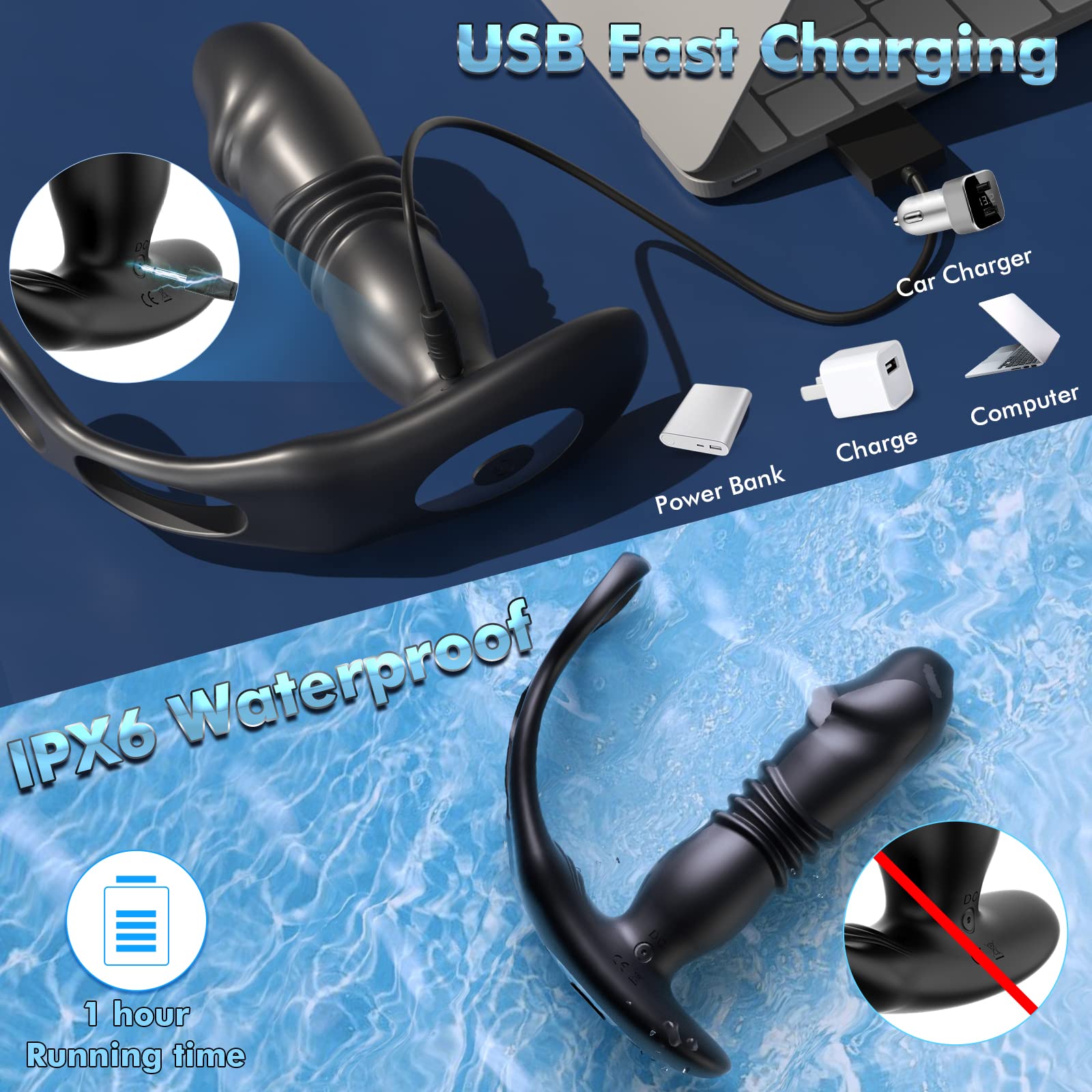 3 in 1 Thrusting Prostate Massager Anal Vibrator