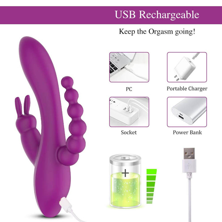 Double-Headed 3-Point Multi-Frequency Vibrating Masturbator