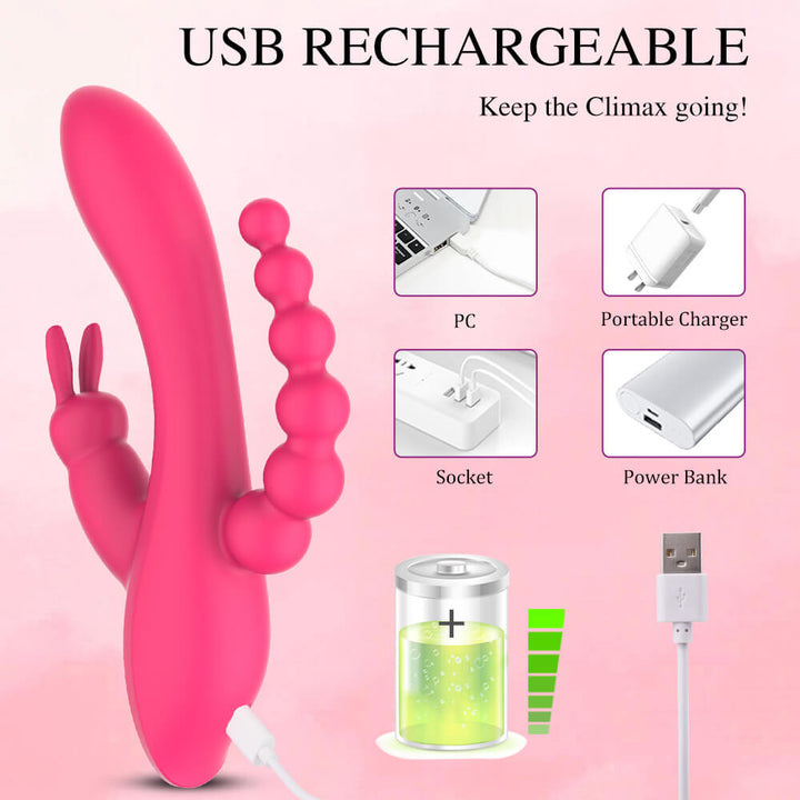 Double-Headed 3-Point Multi-Frequency Vibrating Masturbator