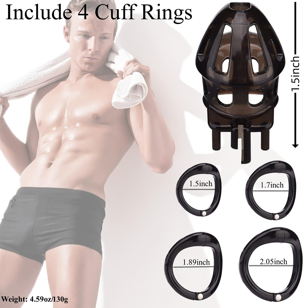 Male Penis Exercise Lightweight Chastity Cage - Adult Sex Toy with 4 Different Size Rings