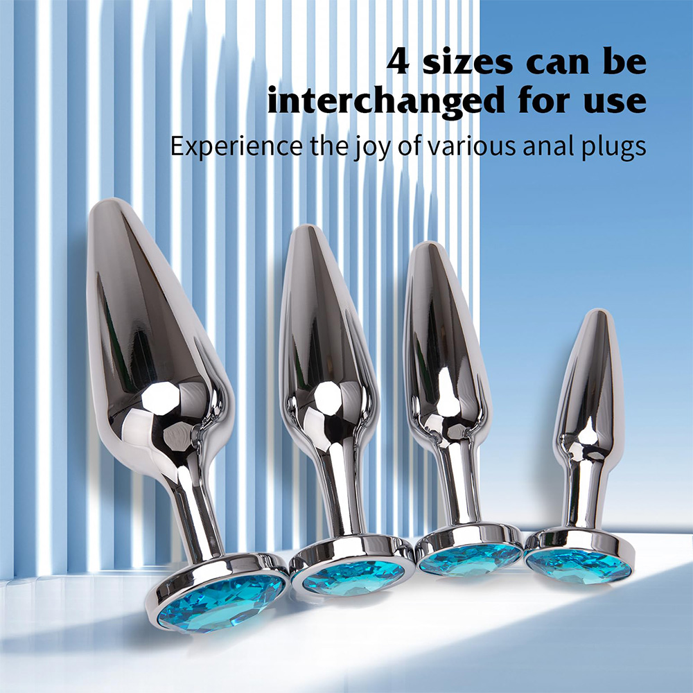4-Pack Metallic Silver Butt Plug Set with Jewelry Base Smooth Metal Butt Plug