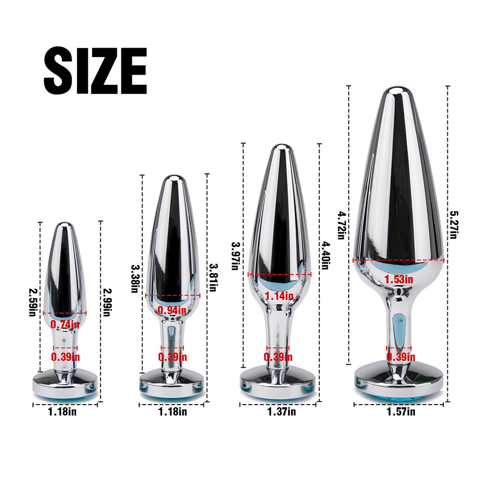 4-Pack Metallic Silver Butt Plug Set with Jewelry Base Smooth Metal Butt Plug