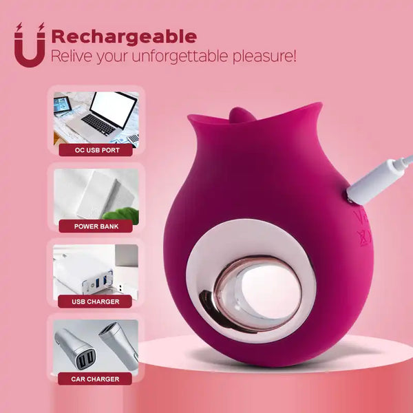 9 Vibrating & Sucking Tongue Vibrator Waterproof Rose Toy