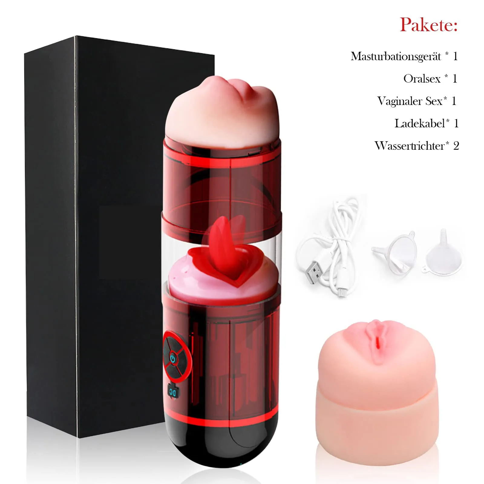 Deep Throat Fully Automatic Electric Masturbation Cup with 12 Vibration Dual Channel Tongue Licking, Water Spray Function Blowjob Toy