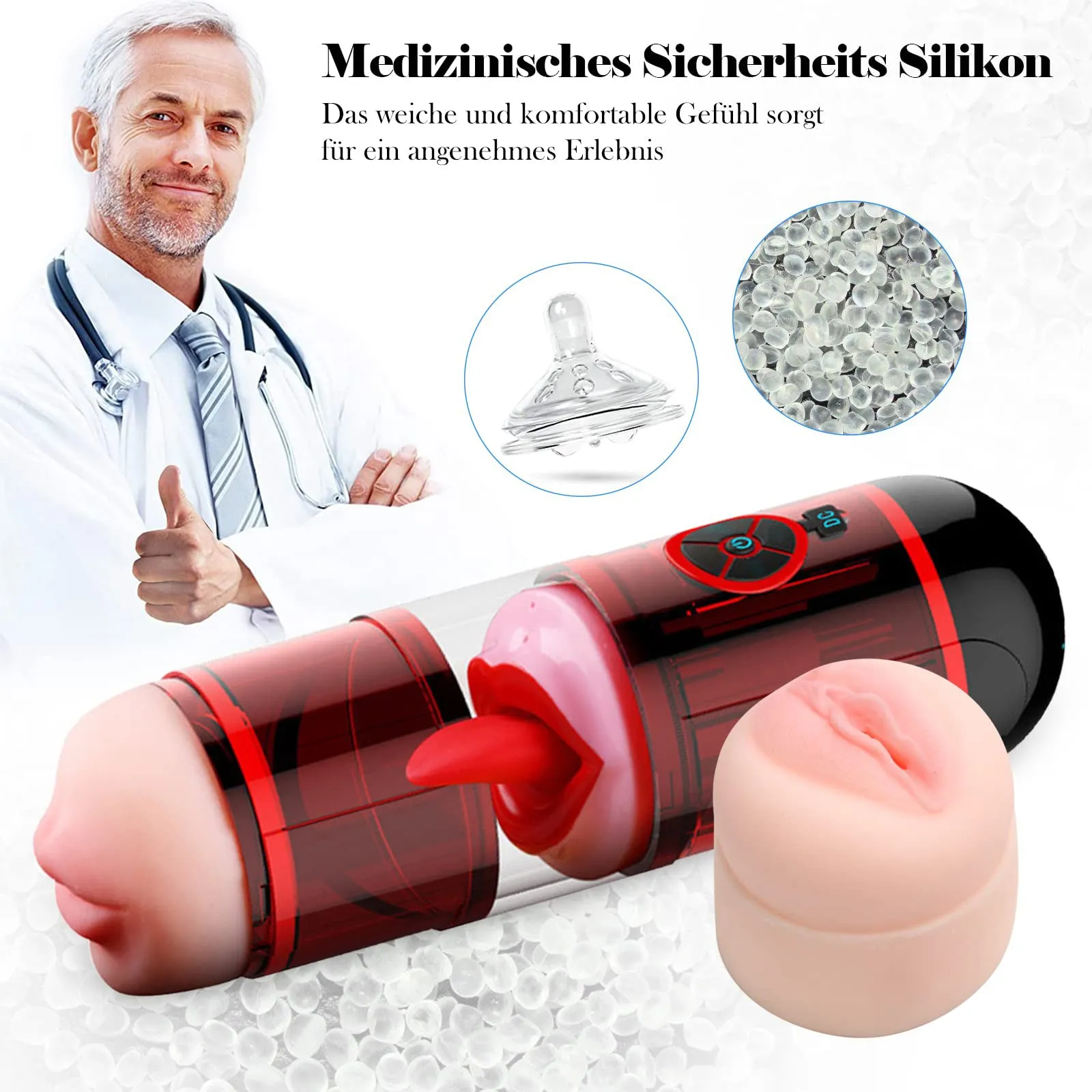 Deep Throat Fully Automatic Electric Masturbation Cup with 12 Vibration Dual Channel Tongue Licking, Water Spray Function Blowjob Toy