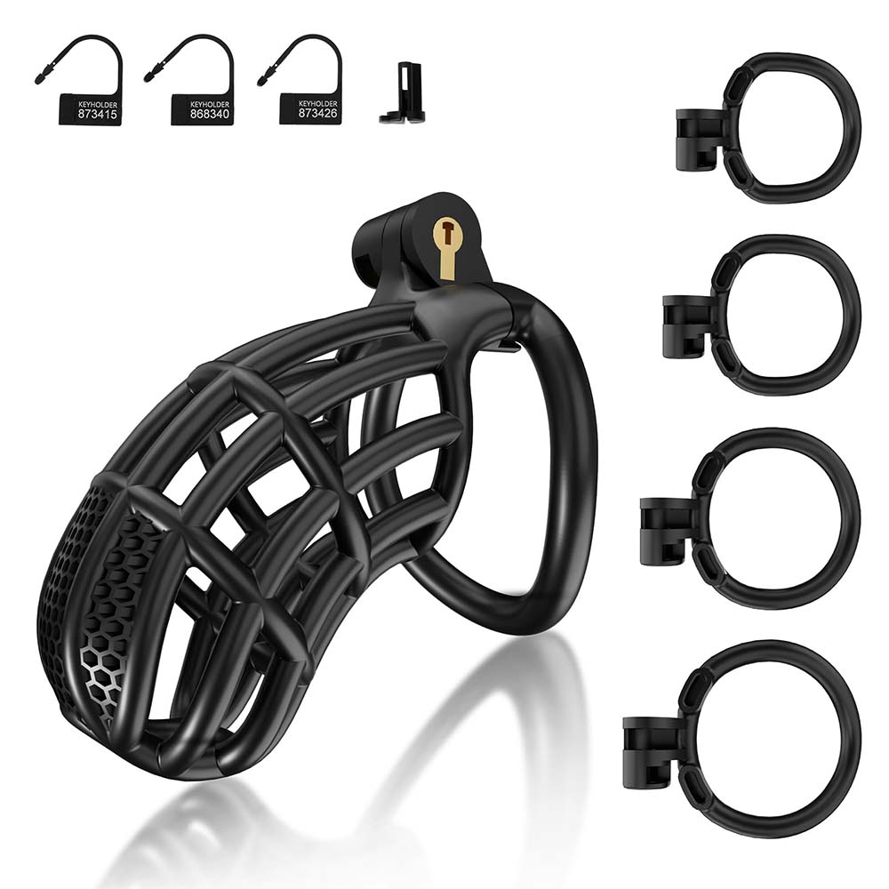 Male Chastity Device Cock - Adult Sex Toy For Male Penis Exercise With 4 Size Rings Invisible Lock And Key