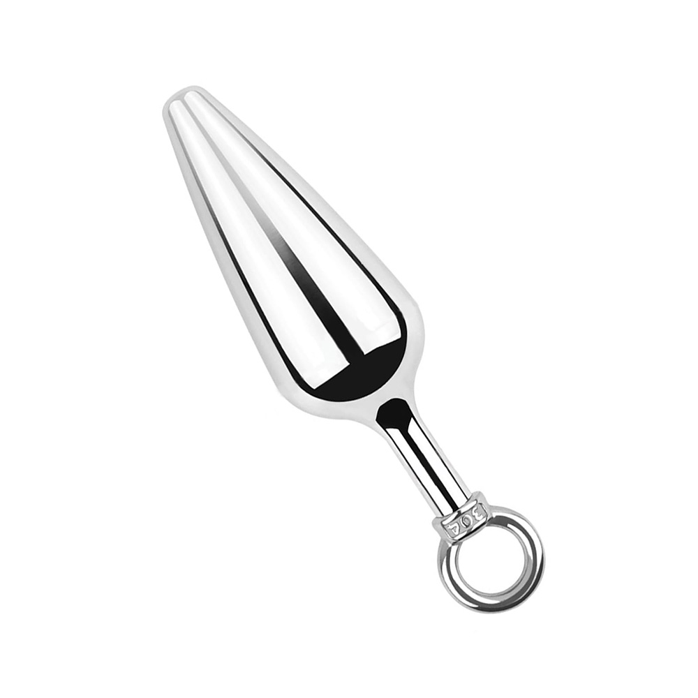 4-Pack Metallic Silver Butt Plug Set With Pull Ring Metal Butt Plug