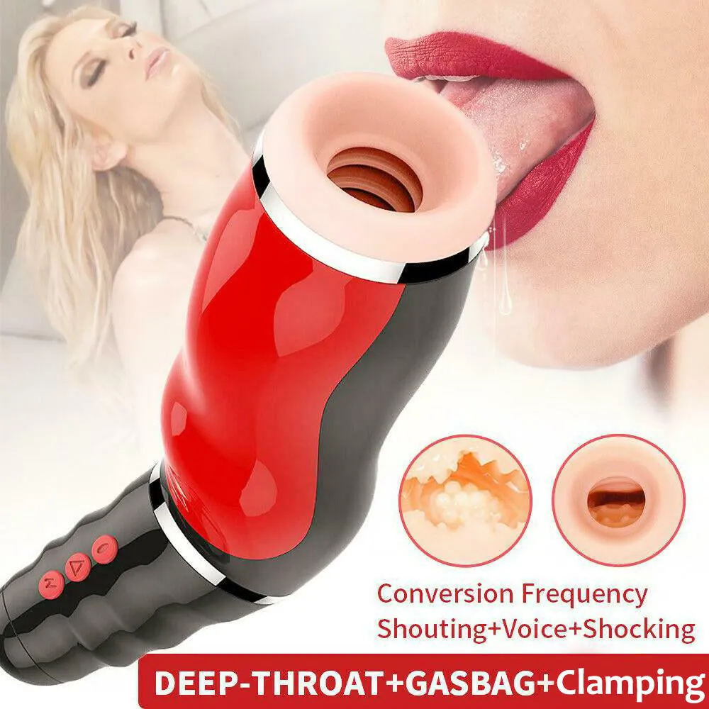 Airbag 10 Vibrating 5 Sucking Voice Male Masturbator Realistic Oral Sex Deep Throat Heating Artificial Vagina Male Masturbator