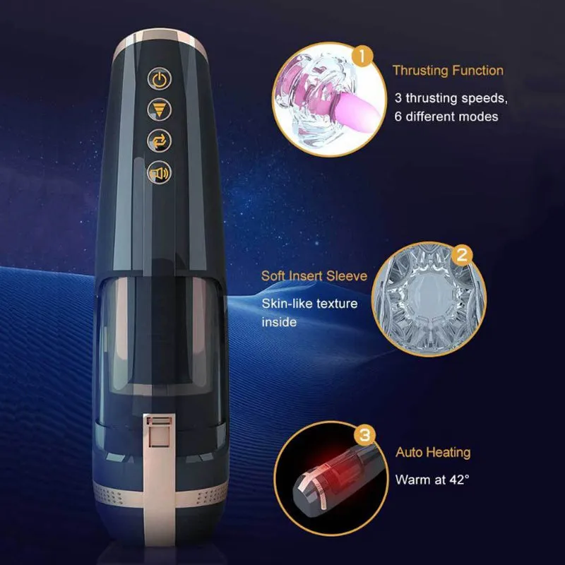 Hero 6 Thrusting Self-Heating Automatic Male Masturbator with 3D Textured Sleeve Heating Mens Sex Toy Male Stroker
