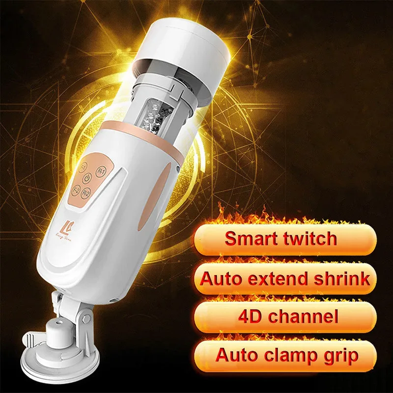 ThunderRush Automatic Telescopic Air Bag Men's Masturbation Cup with 10 Vibrations 5 Speeds 4d Channel with Suction Base