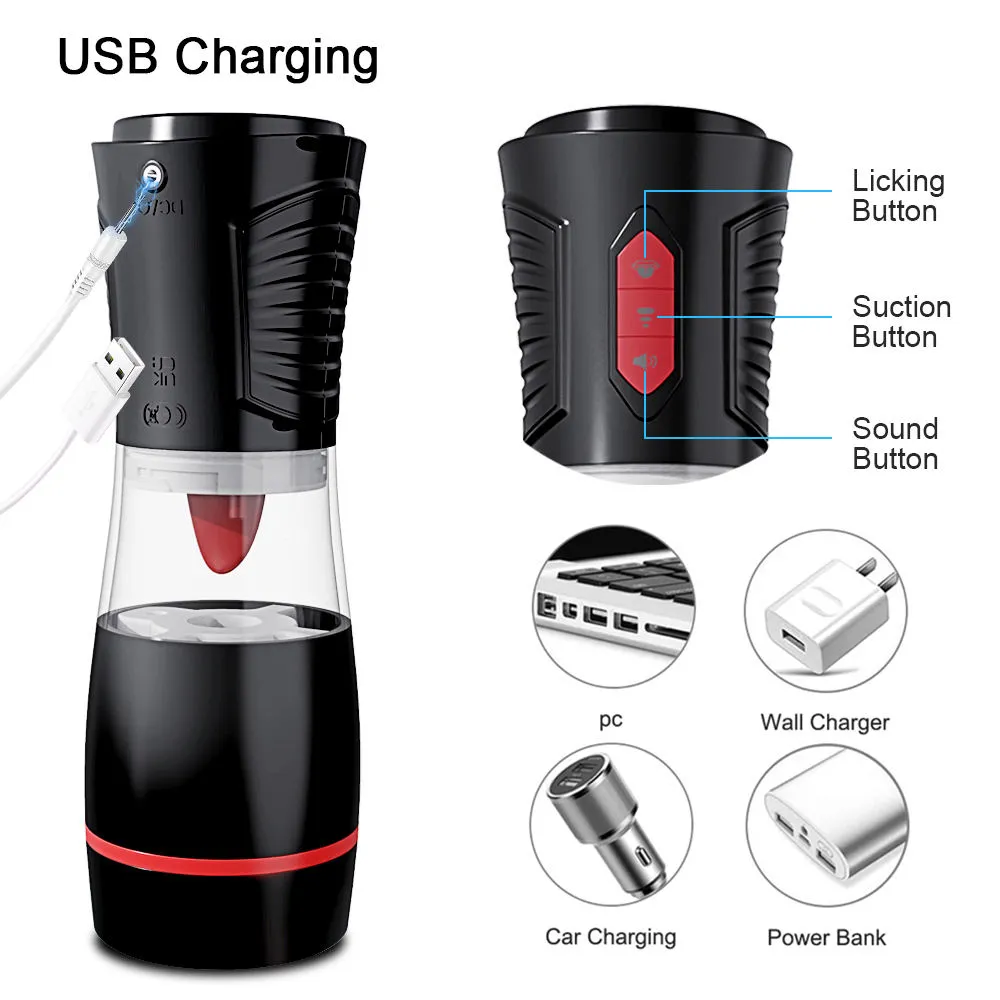 UXOL-New Tongue Licking and Sucking Electric Voice Silicone Male Airplane Masturbator