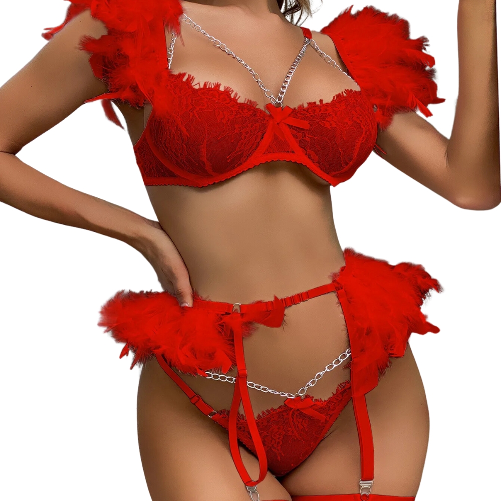 Night Angel Feather Lace Ultra-thin Sexy Lingerie Suit