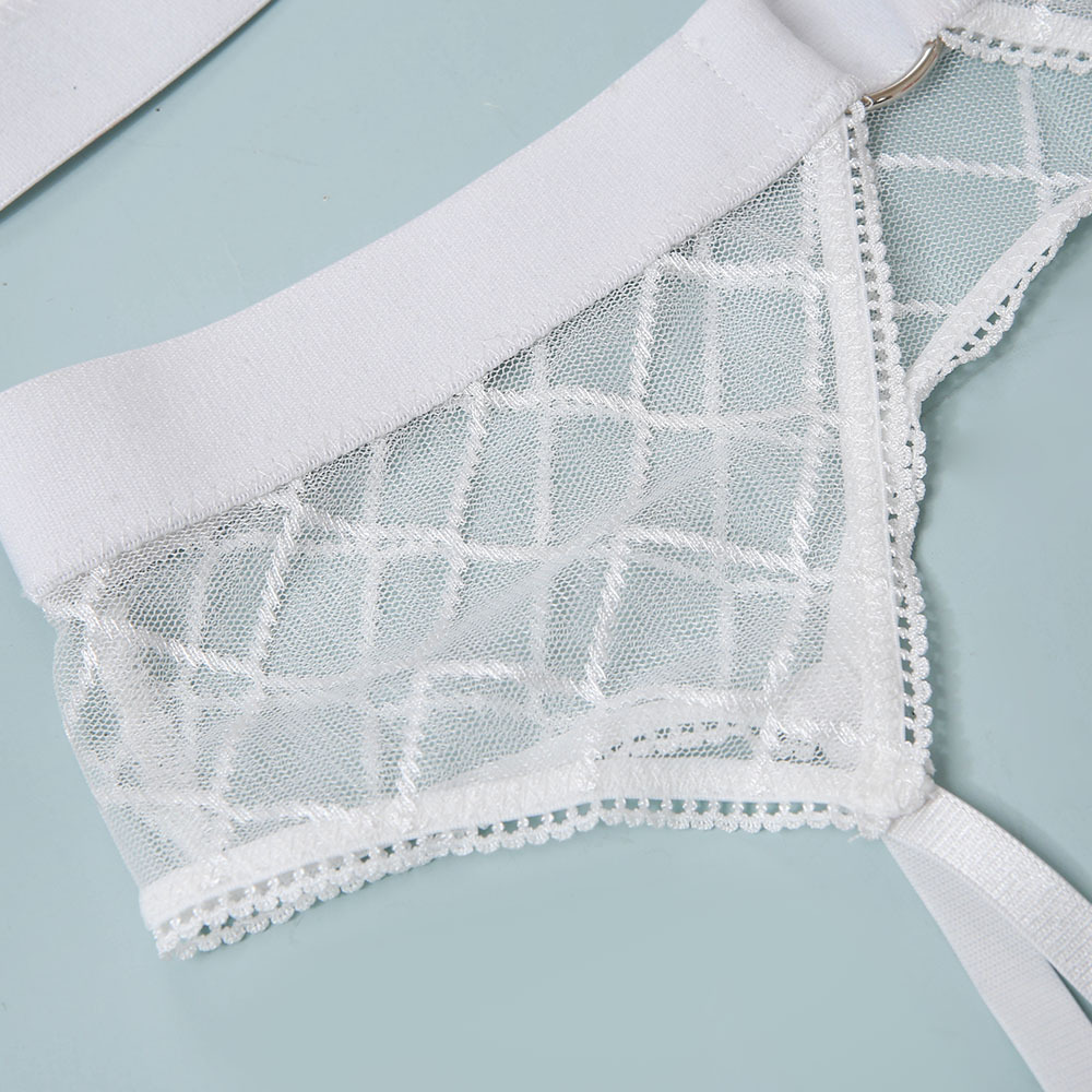 Sexy Erotic Lingerie Plaid Brief Sets Lace Bra And Panty