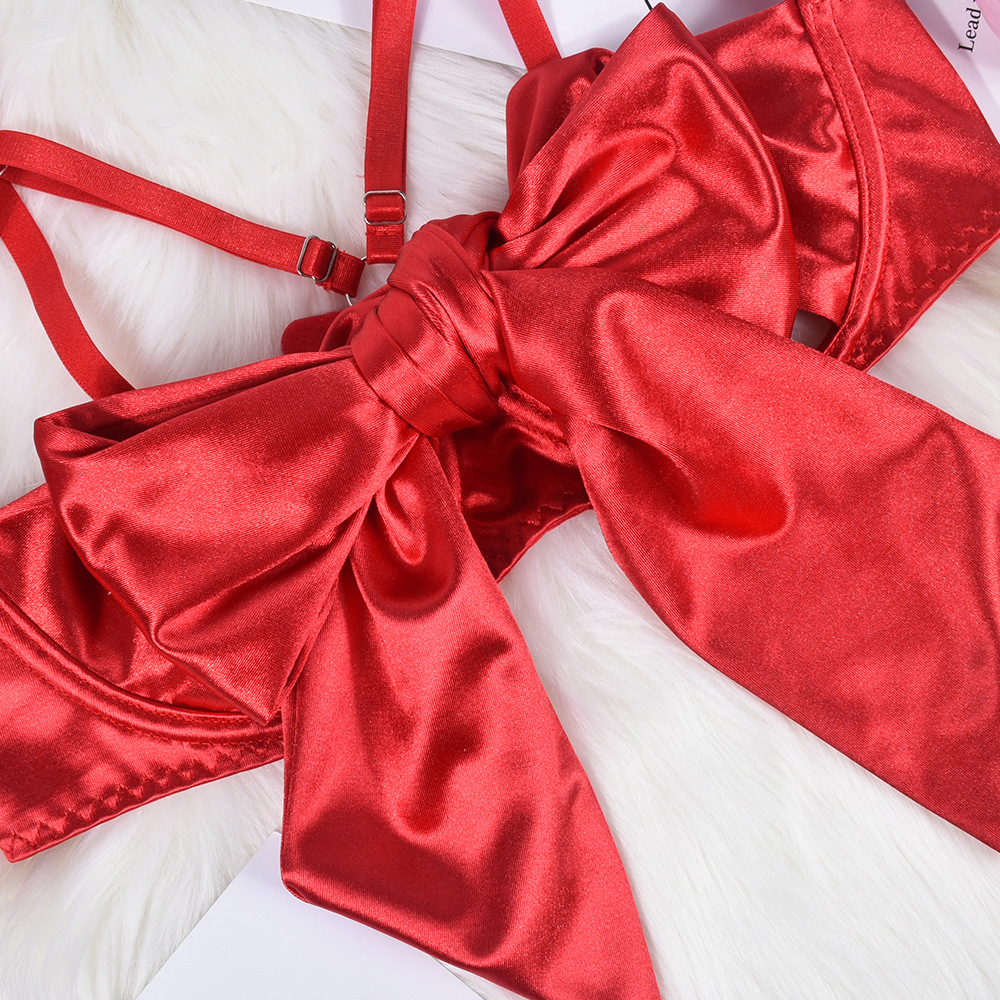 Bowknot Satin Sex Lingerie With Leg Rings