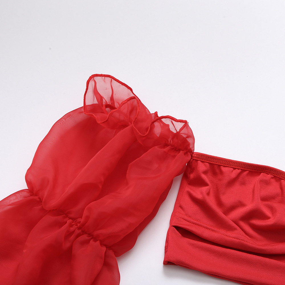 Off The Shoulder Collarbone Five Point Lace Sleeve Sling Fun Suit