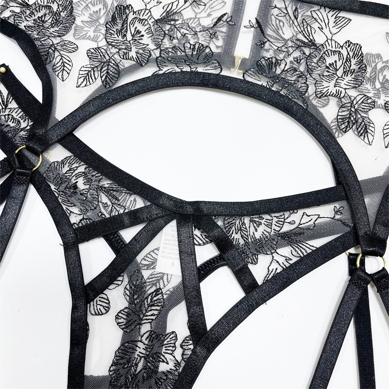 Lace Embroidery Black Sex Lingerie Set