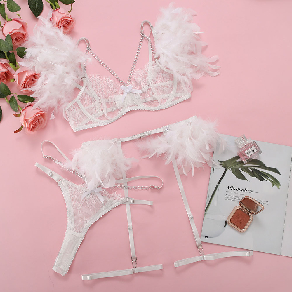 Night Angel Feather Lace Ultra-thin Sexy Lingerie Suit