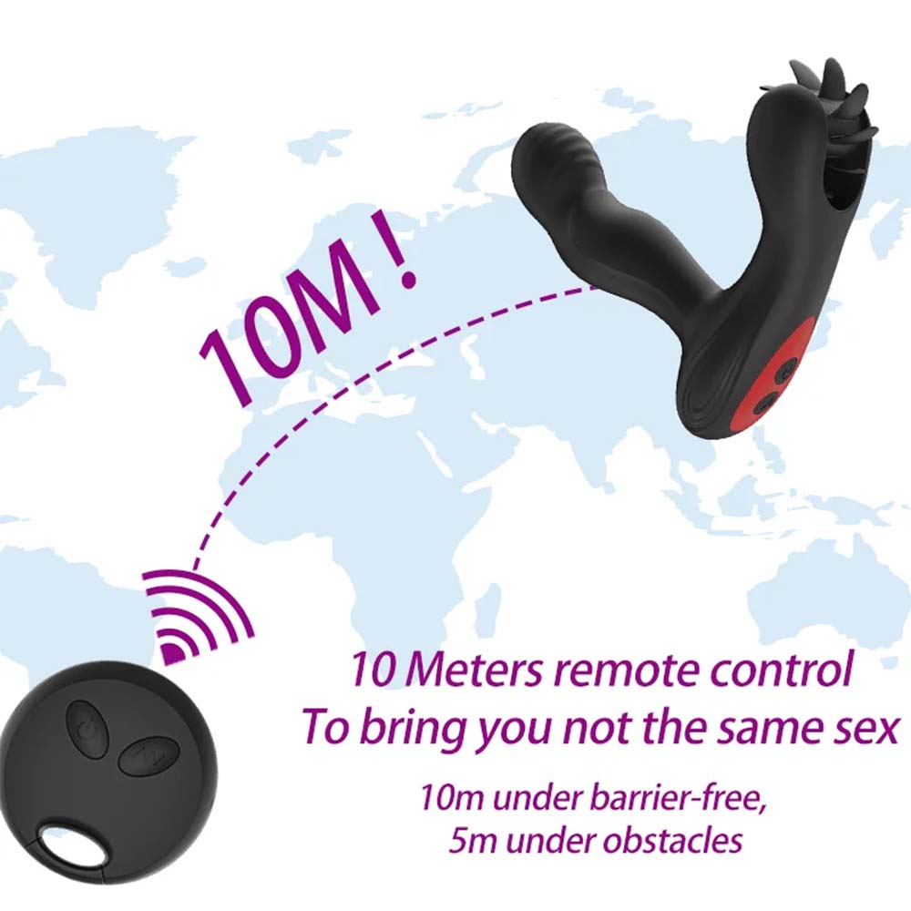 Remote Control Dual Vibrating Heated Tongue Licking Clitoris Stimulator Anal Plug