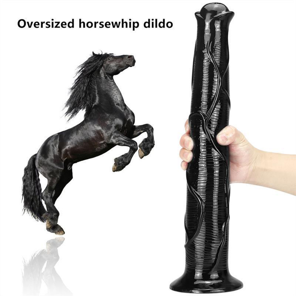 17 Inch Oversized Black Animal Horse PVC Dildo