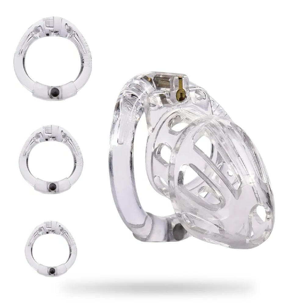 Male Penis Exercise Lightweight Chastity Cage - Adult Sex Toy with 4 Different Size Rings