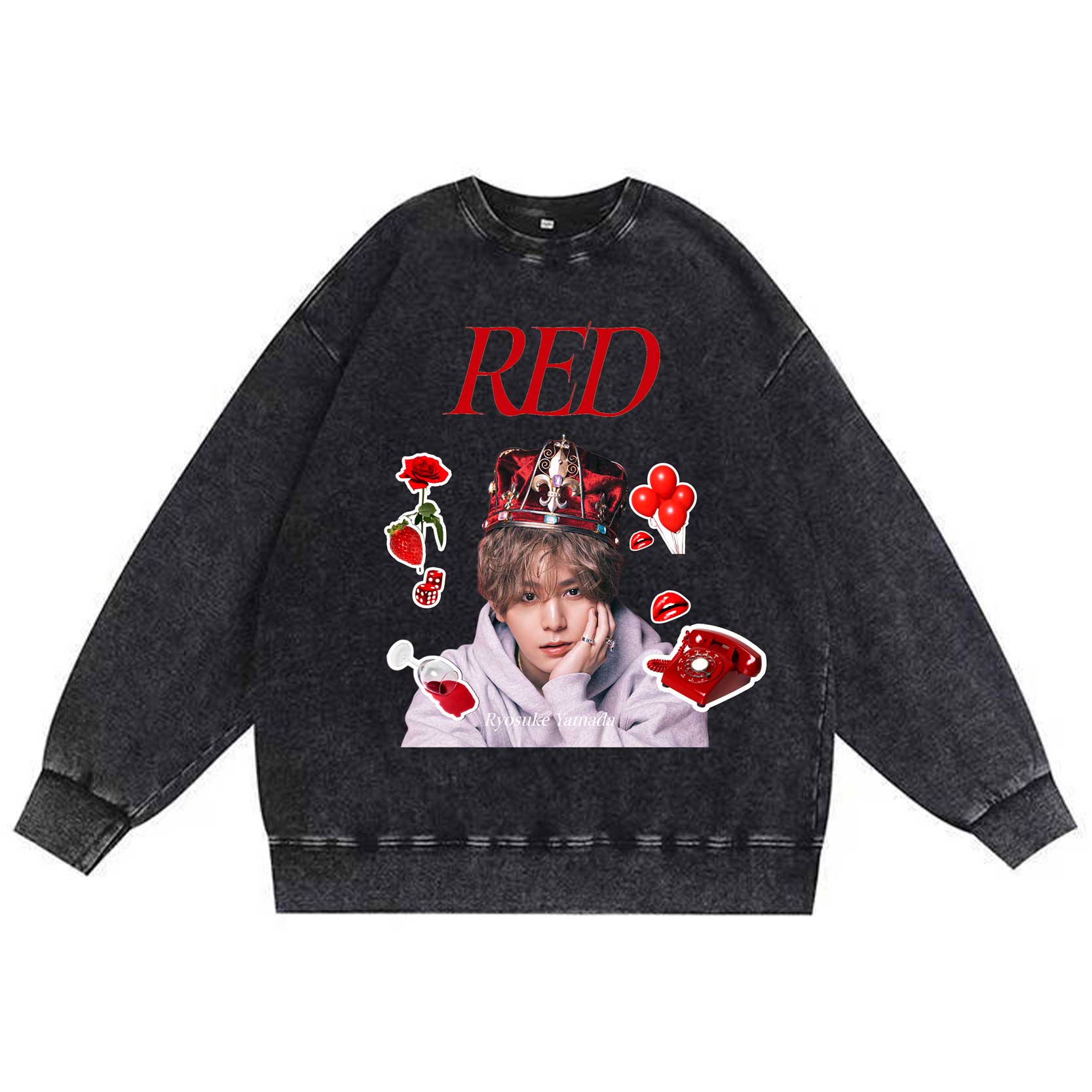 厚手エイジング加工Tシャツ・長袖スウェット【山田涼介Ryosuke Yamada/Hey!Say!Jump/RED】