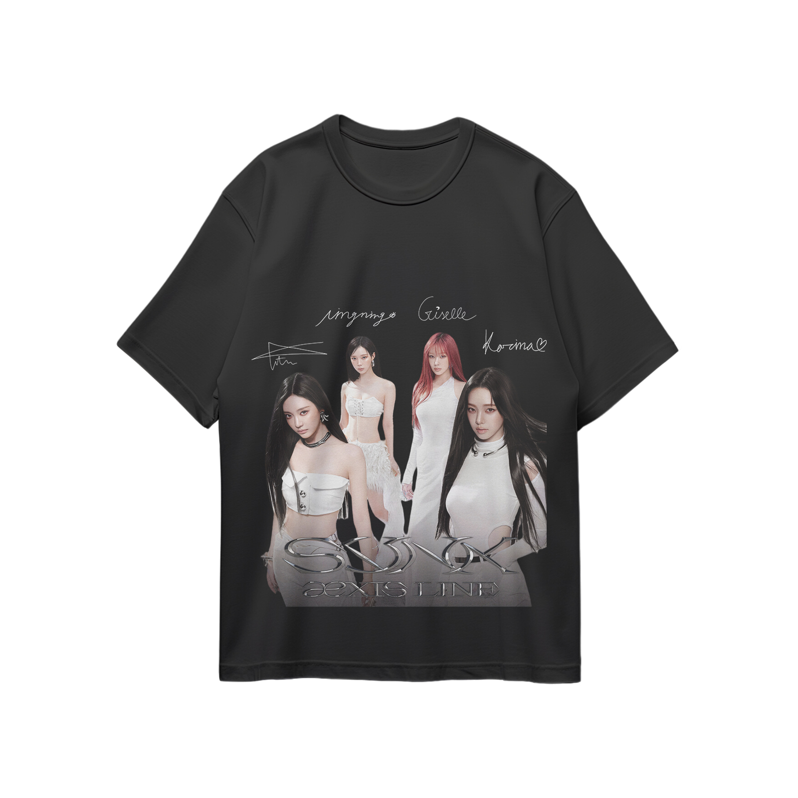 コットン プリント 応援Tシャツ-黒【aespa】