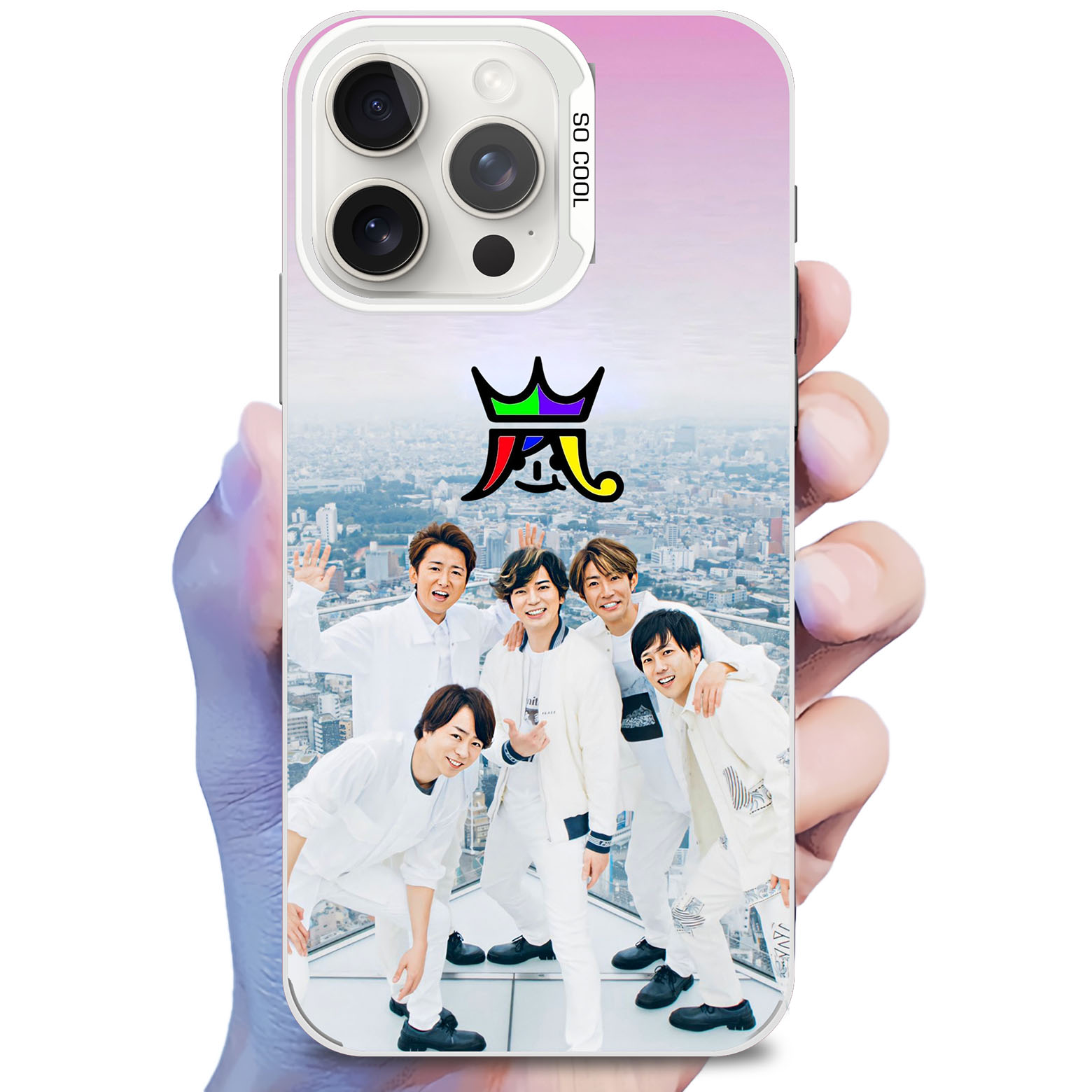 レーザーグラデーションスマートフォンケース-銀【嵐ARASHI】-E