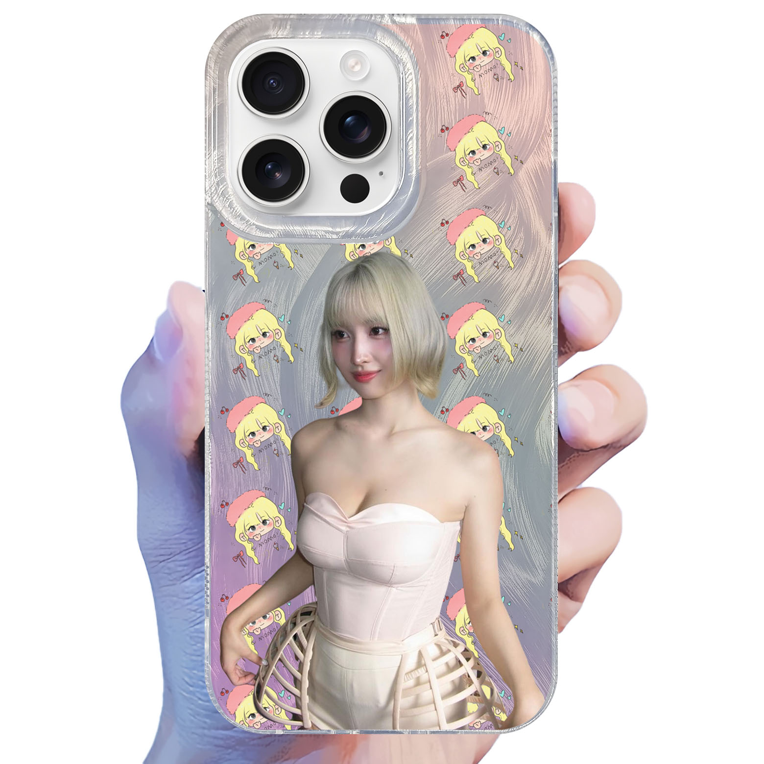 フェザーテクスチャーレーザーグラデーションスマートフォンケース【ひらい もも/MOMO/MISAMO/TWICE】