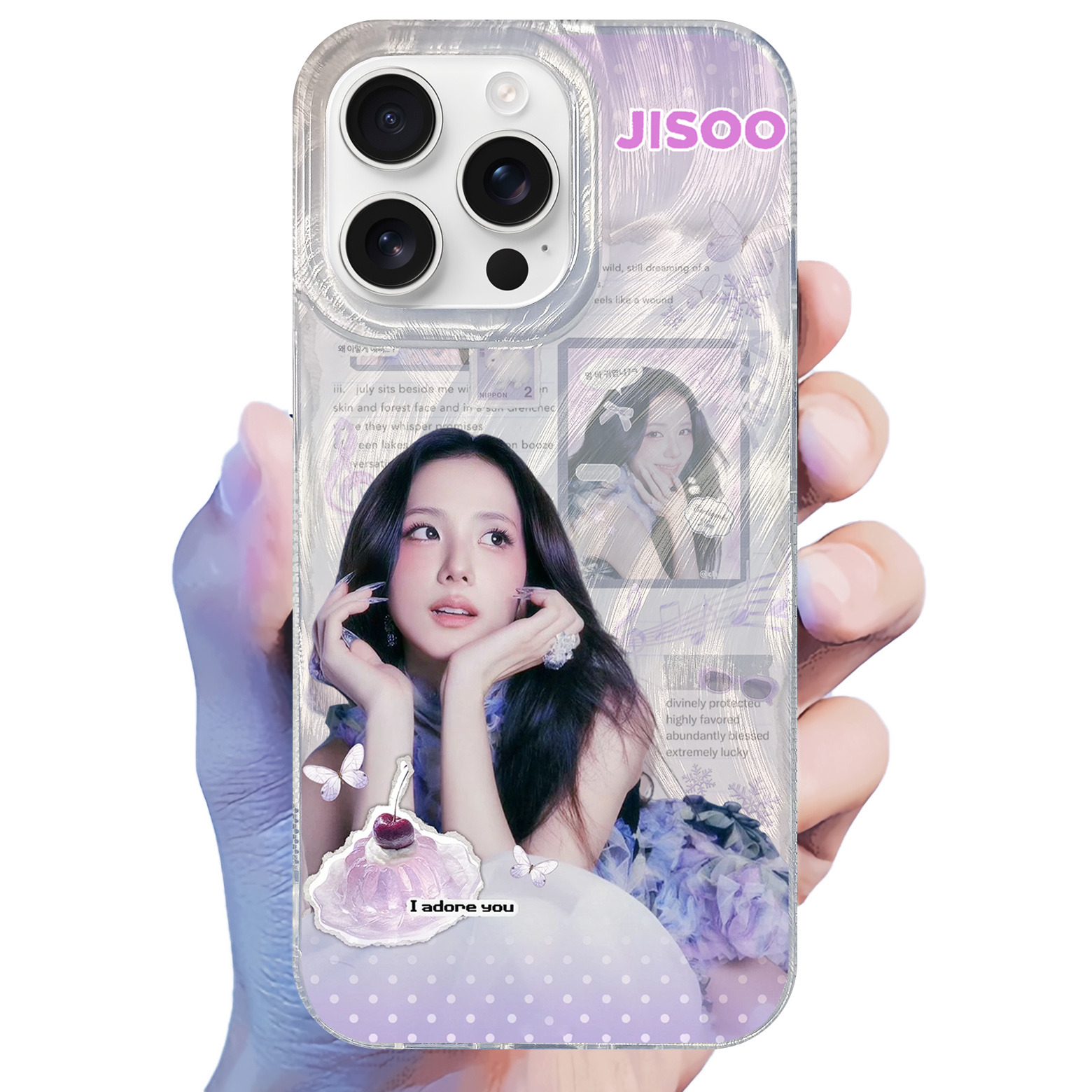 フェザーテクスチャーレーザーグラデーションスマートフォンケース-A【JISOO/AMORTAGE】