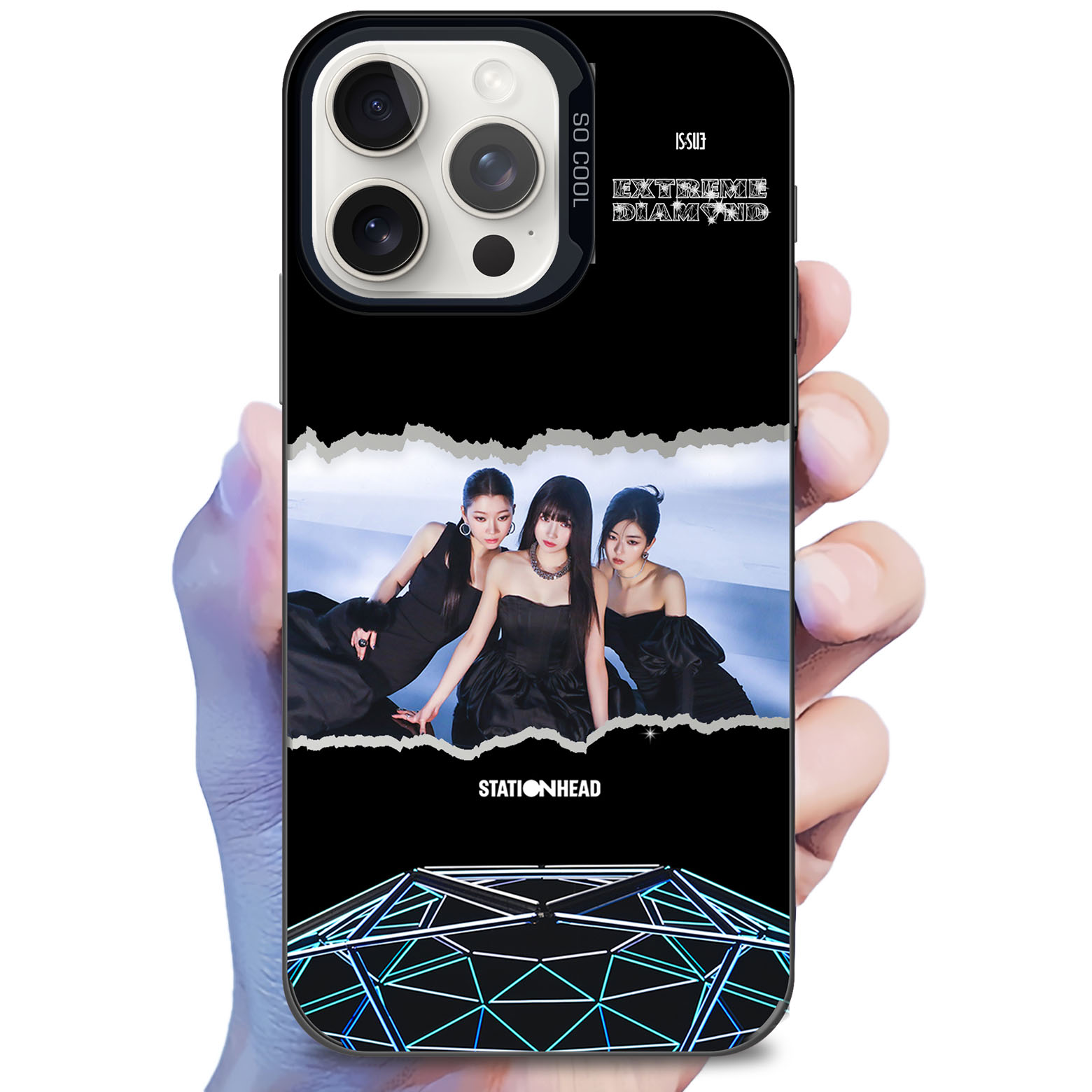 レーザーグラデーションスマートフォンケース-黒【IS:SUE/EXTREME DIAMOND】-YITOTO™推し活がもっと楽しくなる