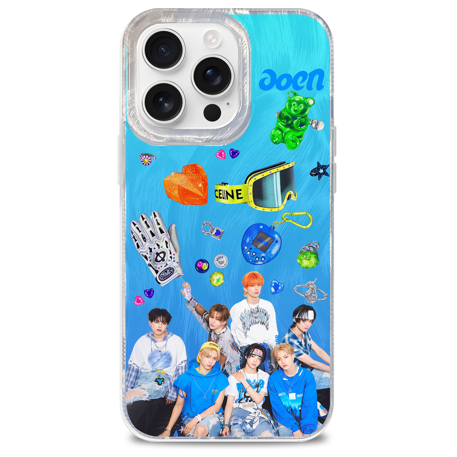フェザーテクスチャーレーザーグラデーションスマートフォンケース【aoen/青い太陽】