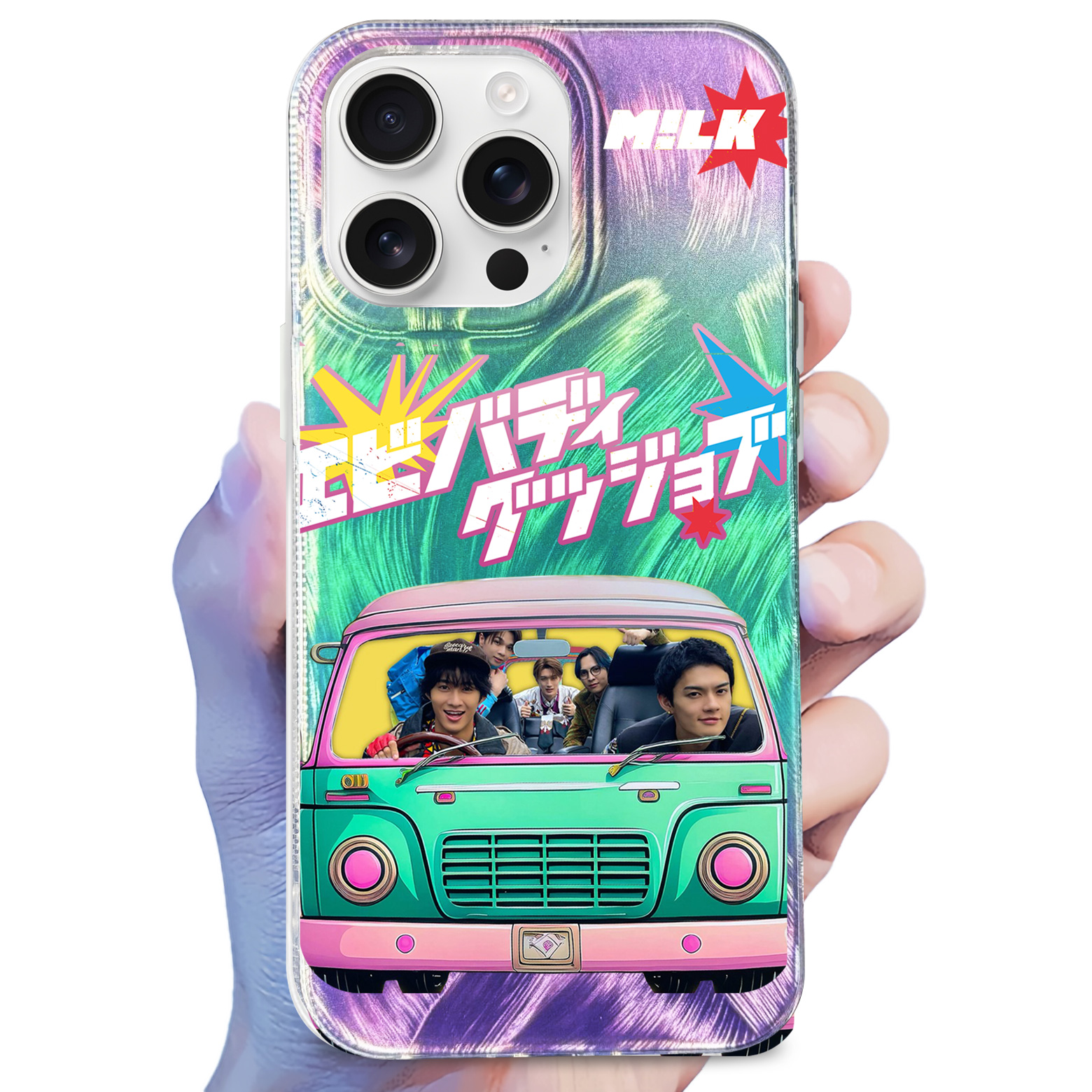 フェザーテクスチャーレーザーグラデーションスマートフォンケース【MILK/エビジョブ #エビバディグッジョブ！】